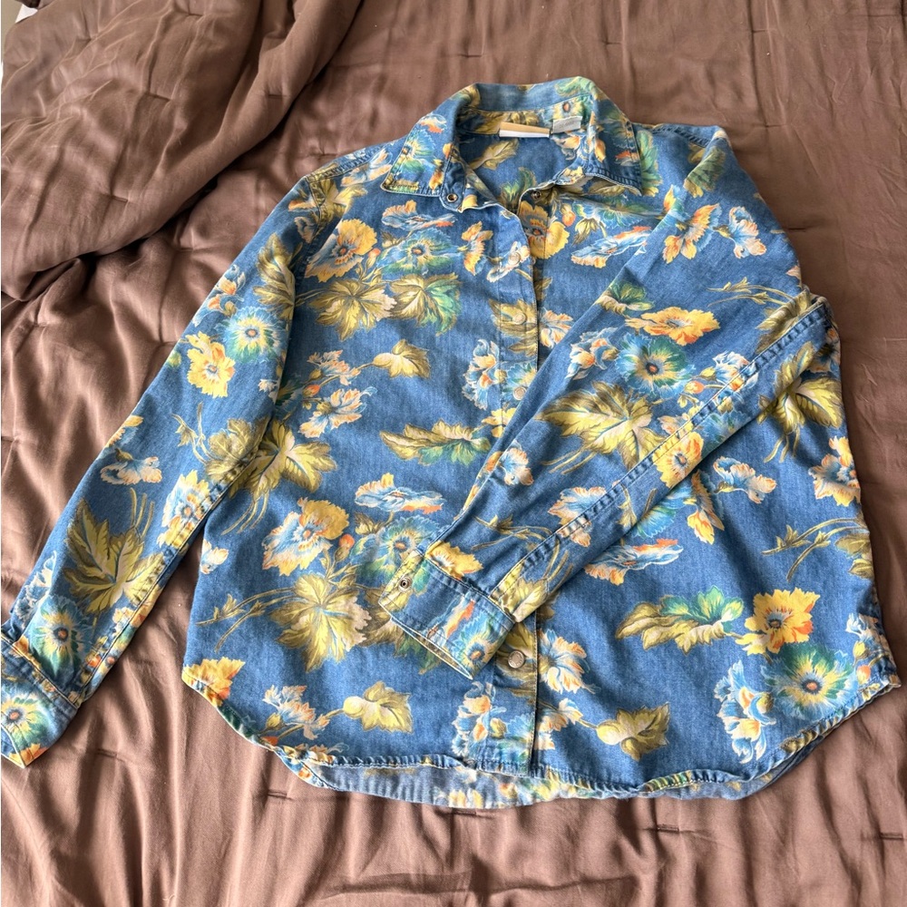 Liz Claiborne Blue Floral Denim Shirt